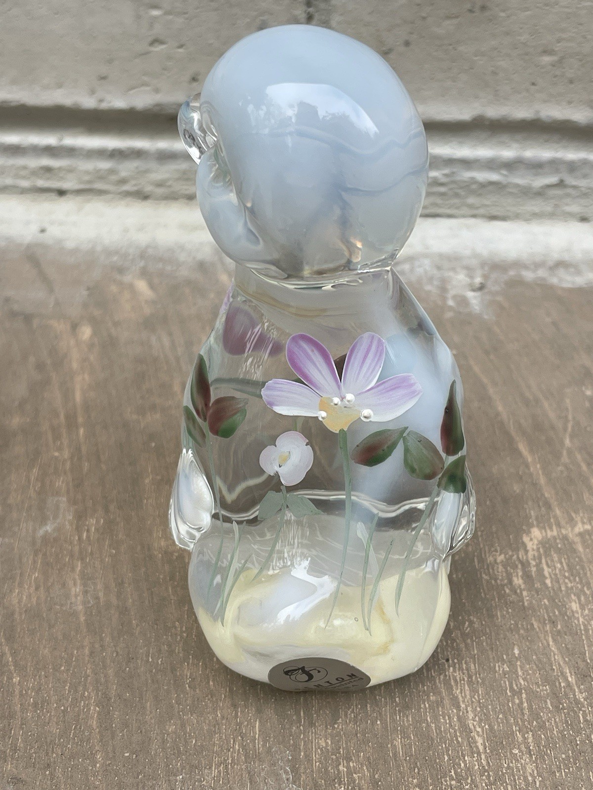 Vintage Fenton Glass Opalescent Duck With Hand Painted Flowers Signed White