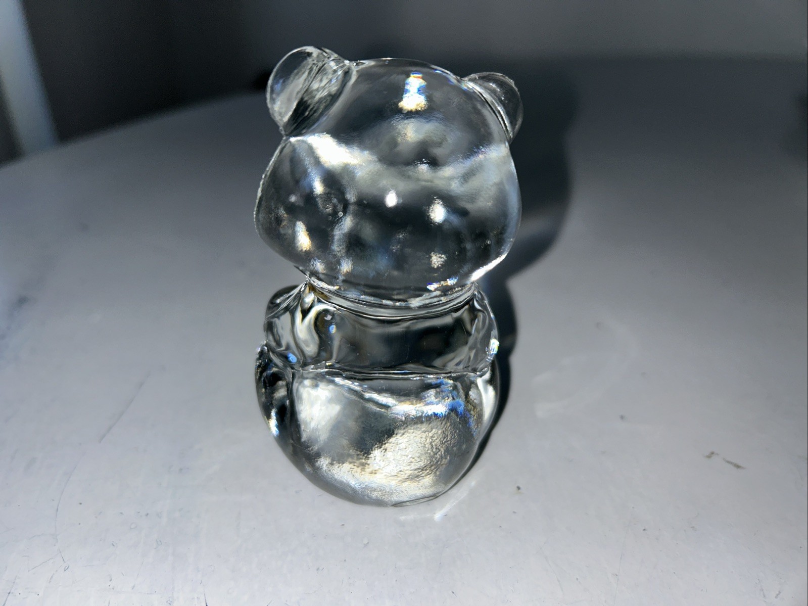 VTG Fenton Clear Glass Teddy Bear Silver Diamond April Birthstone 4”Hx2.25”L
