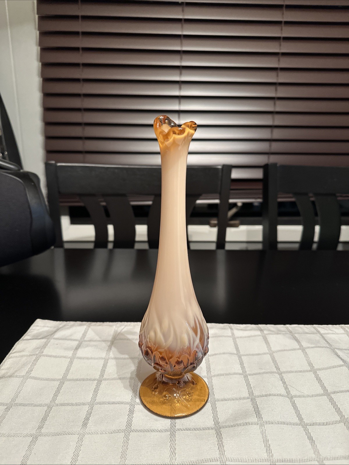 Fenton Cameo Opalescent Hobnail Lily of the Valley Swung Vase Amber