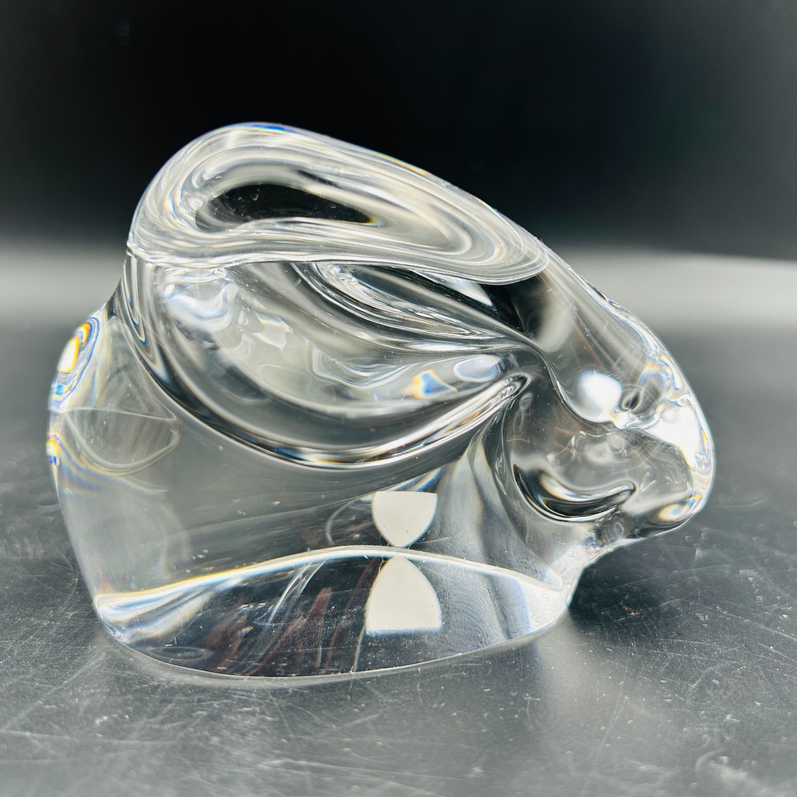 Orrefors Signed Bunny Rabbit Crystal Glass Figurine Paperweight Sweden Vintage