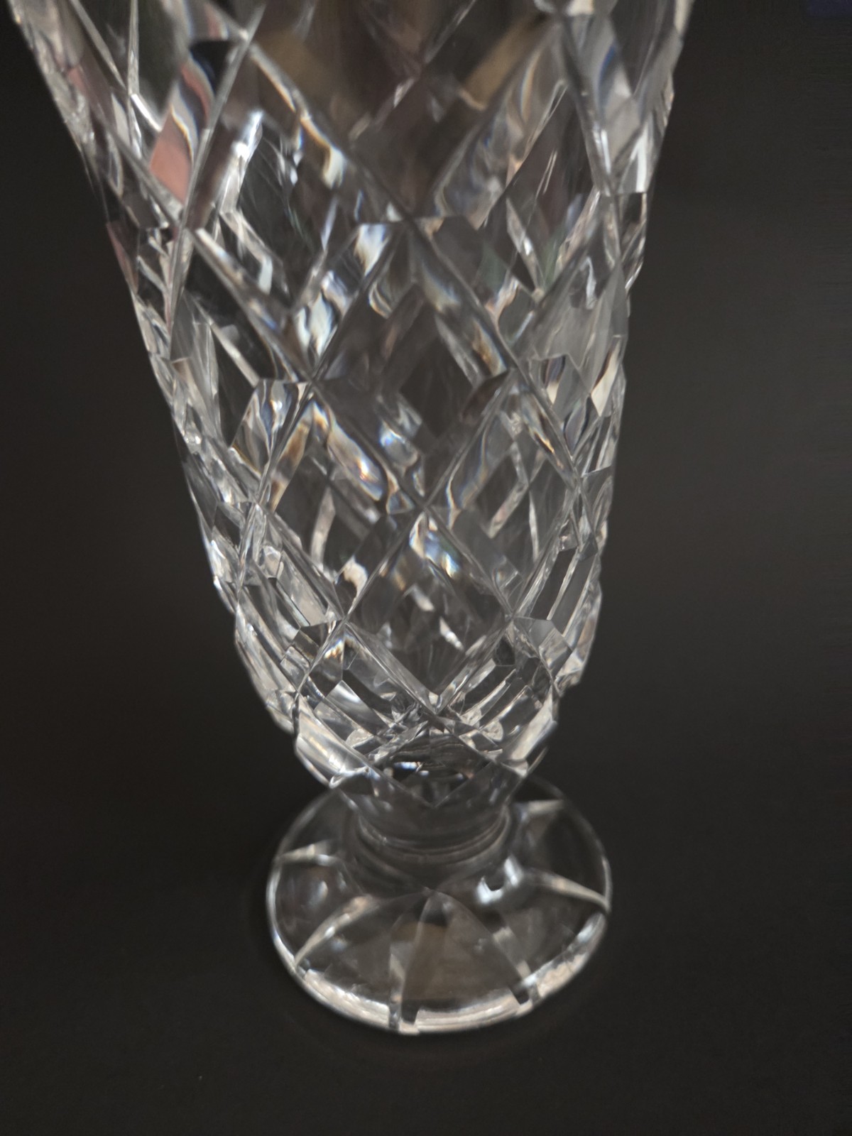 Waterford Kisale Crystal Footed Vase Signed 7 Inches Tall, 3 At Bottom