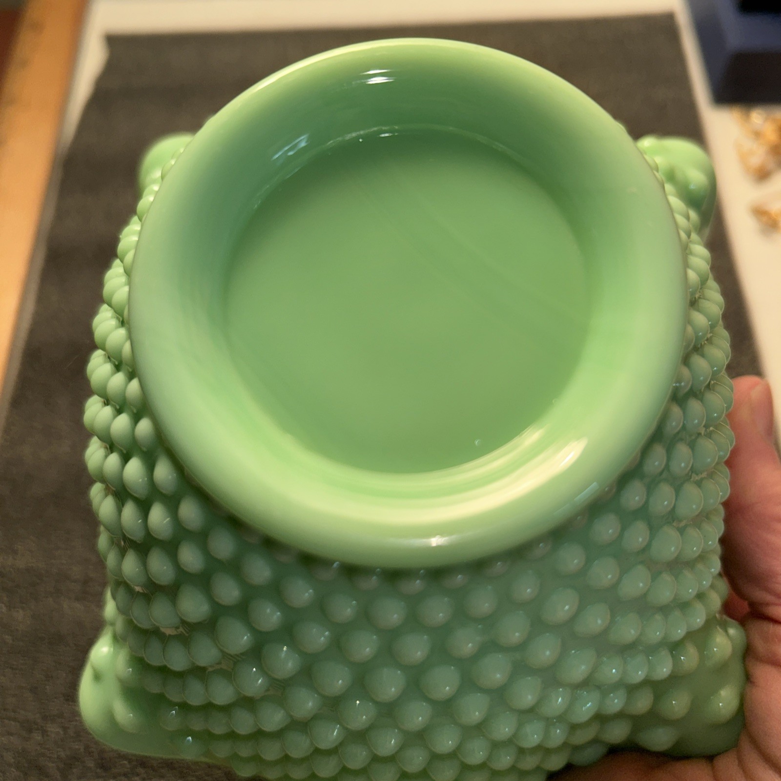 L.E. Smith Jadeite Hobnail Basket Original Excellent Condition