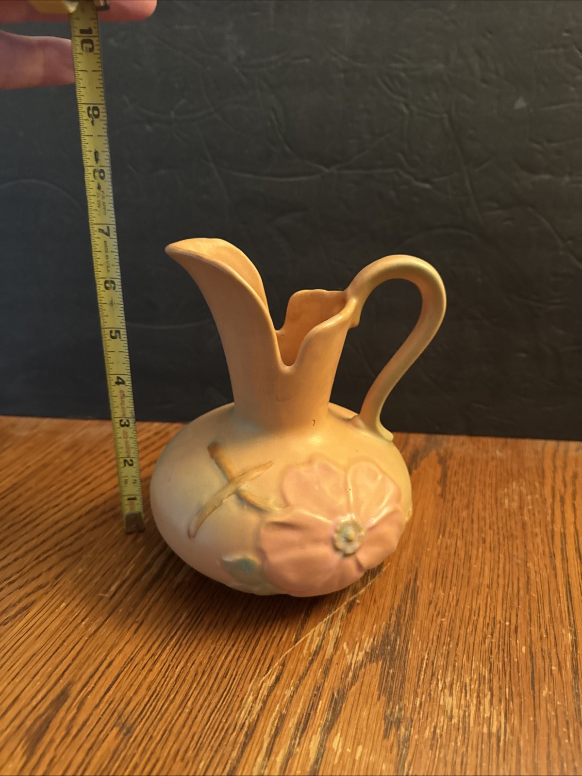 Vintage Weller Wild Rose Pottery Ewer/Pitcher 7″-Matte Pink/Green/Peach – 1930s