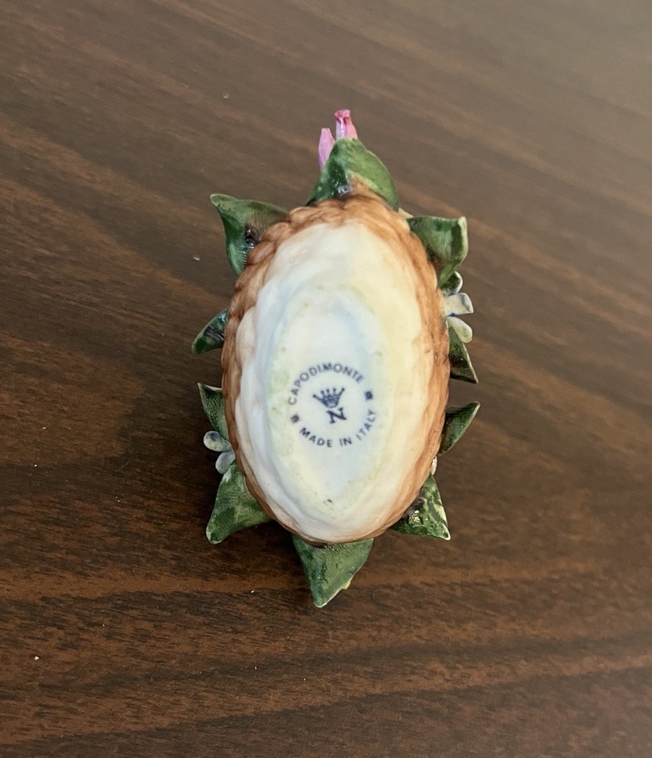 Vintage Miniature Capodimonte Flower Basket Sculpture Italy Roses Beautiful