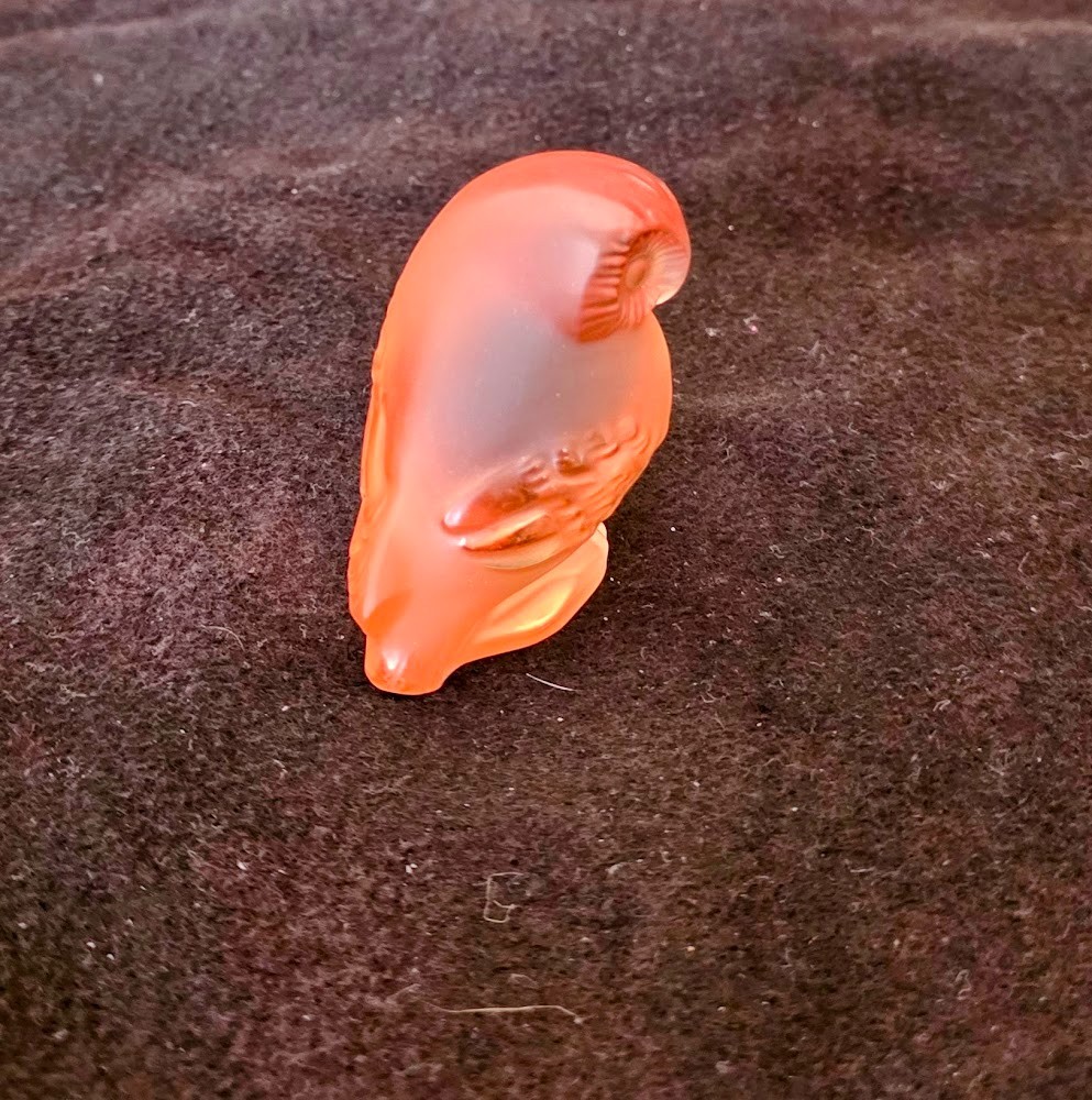 Antique “Lalique Amber OWL signed in script” w-Box rare excellent condition