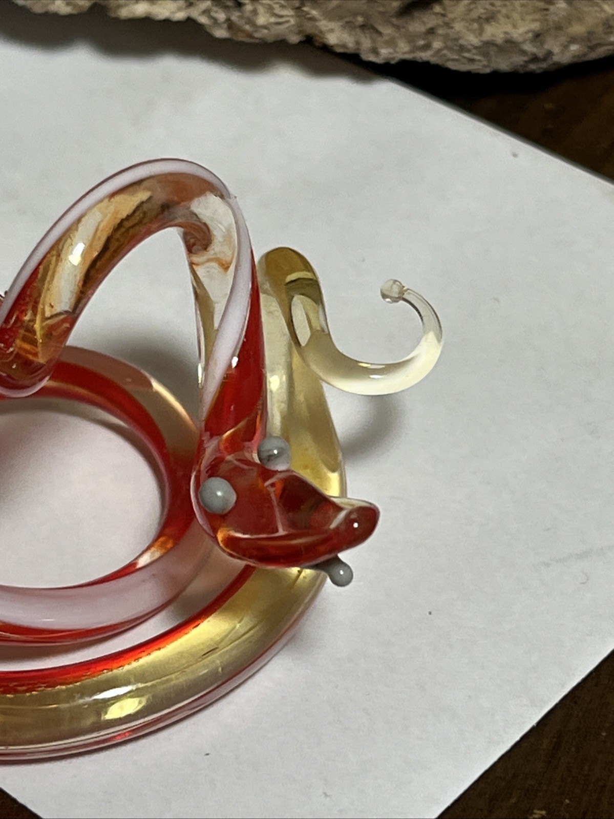 Handcrafted Vintage Art Glass Snake Sculpture Red and Gold Decorative 2”