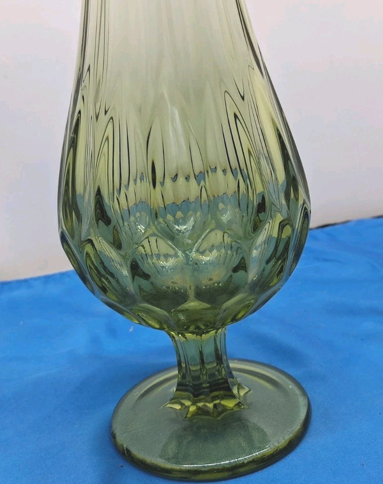 MCM 1960’s 70’s Vintage Green Glass Stretched Swung Vase 18 ” Tall MCM