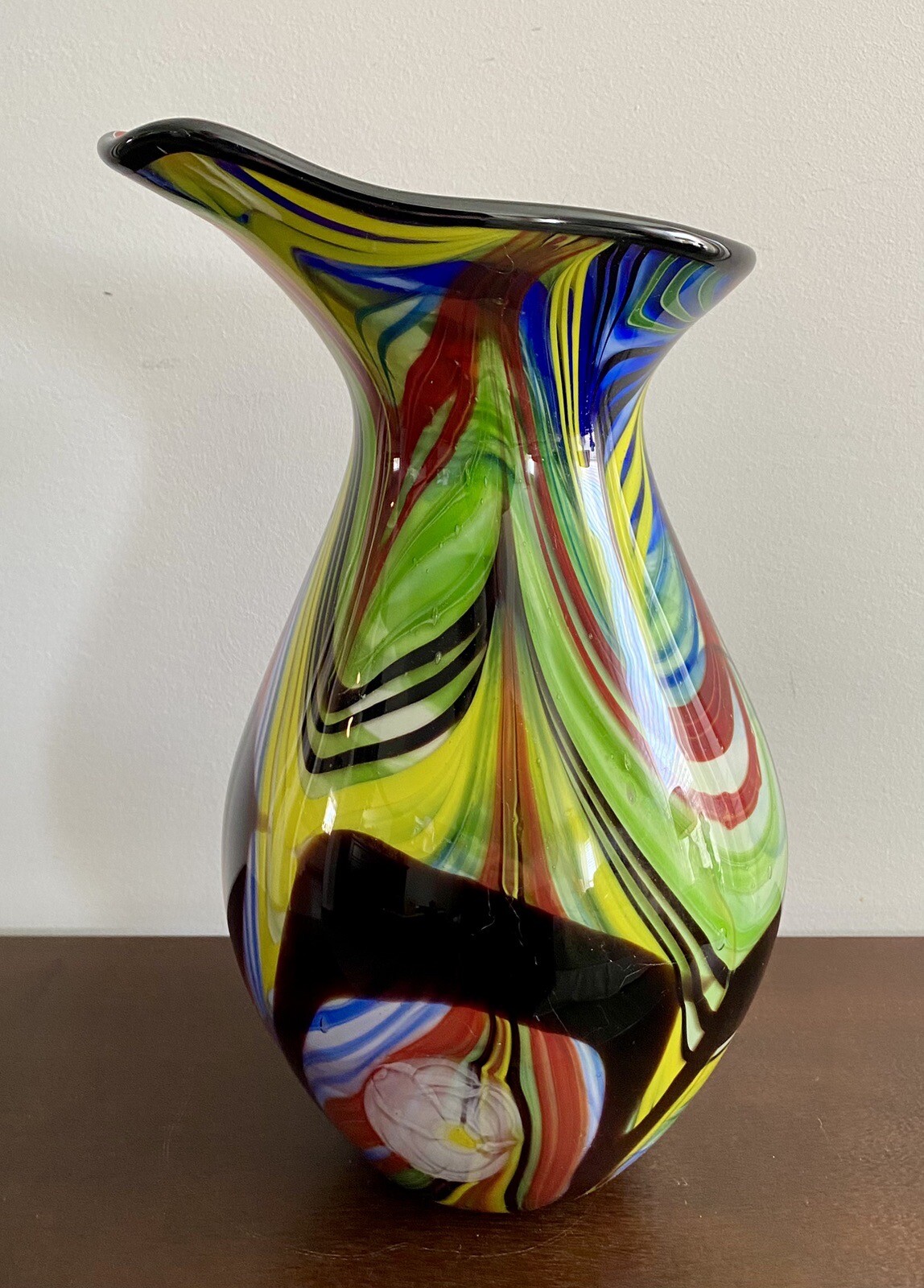 Vibrant Possibly Luxury Lane Hand Blown Abstract Teardrop Art Glass Vase