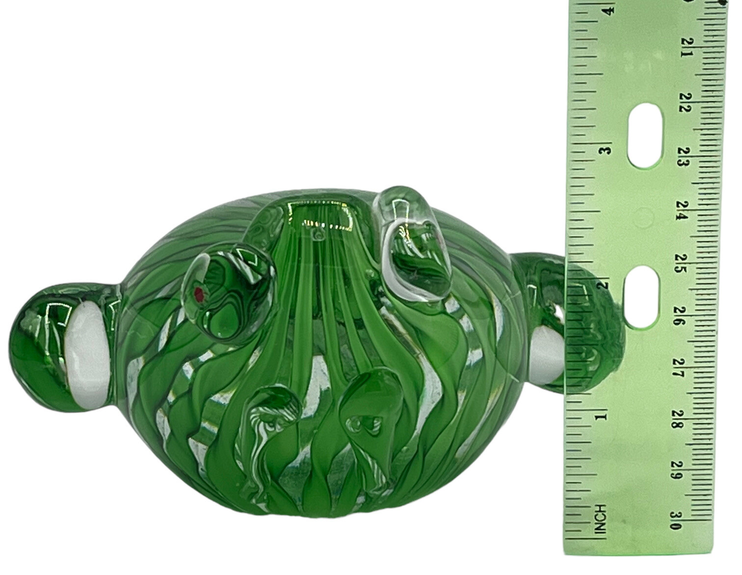 Green Ribbon Art Glass Frog Toad Figurine Paperweight Millefiori Eyes READ