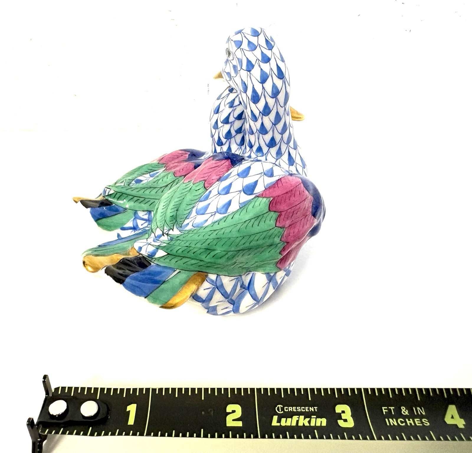 Herend Porcelain Hand Painted Blue Fishnet Pair Of Ducks – mint condition