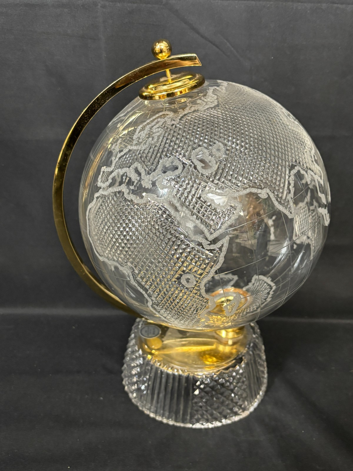 Vintage Astral Crystal & Brass World Globe ~ Hand Made Korea
