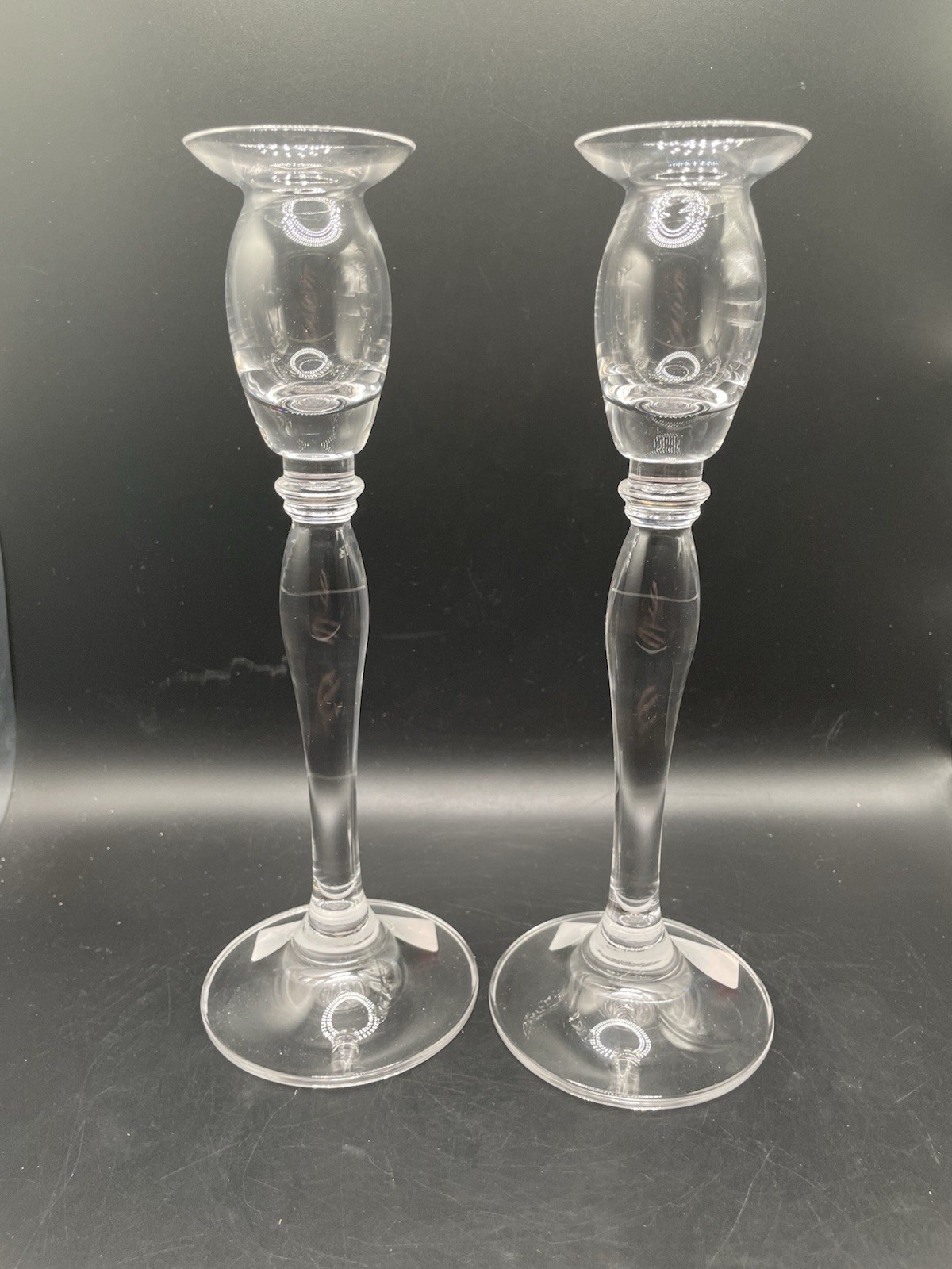 Mikasa Crystal Ballet Candlestick Long Stem 9.5 Inch Tall Candle Holder Pair