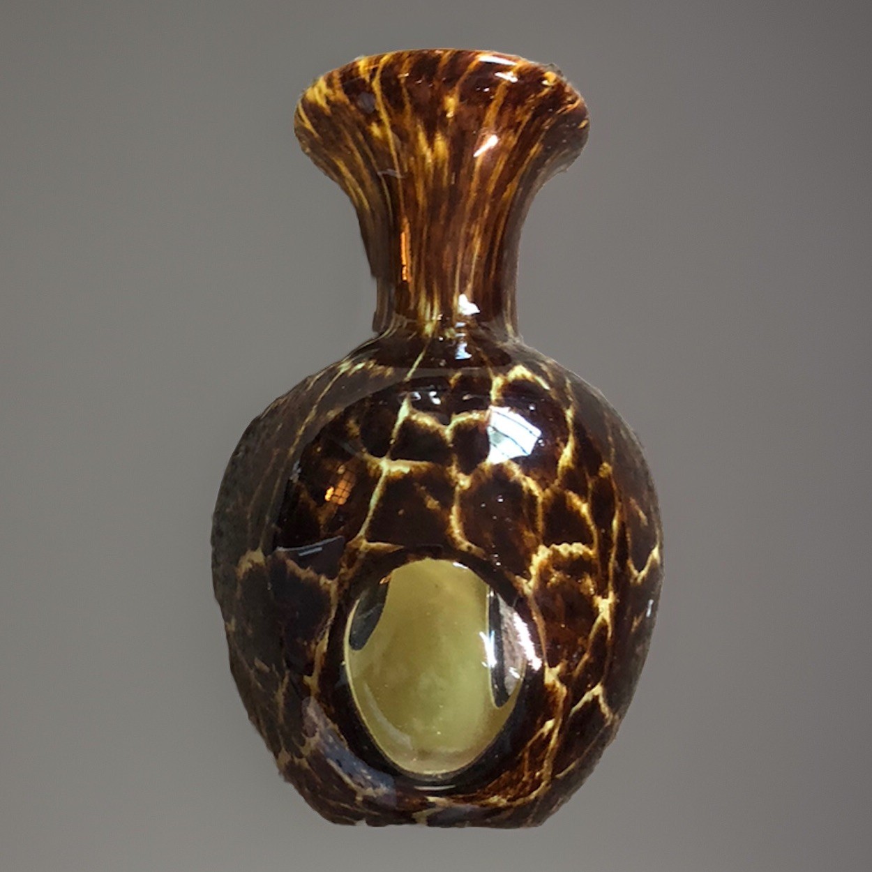 Art Glass Bright Green Encased Tortoise Shell Staggered Window Vase Hand Blown