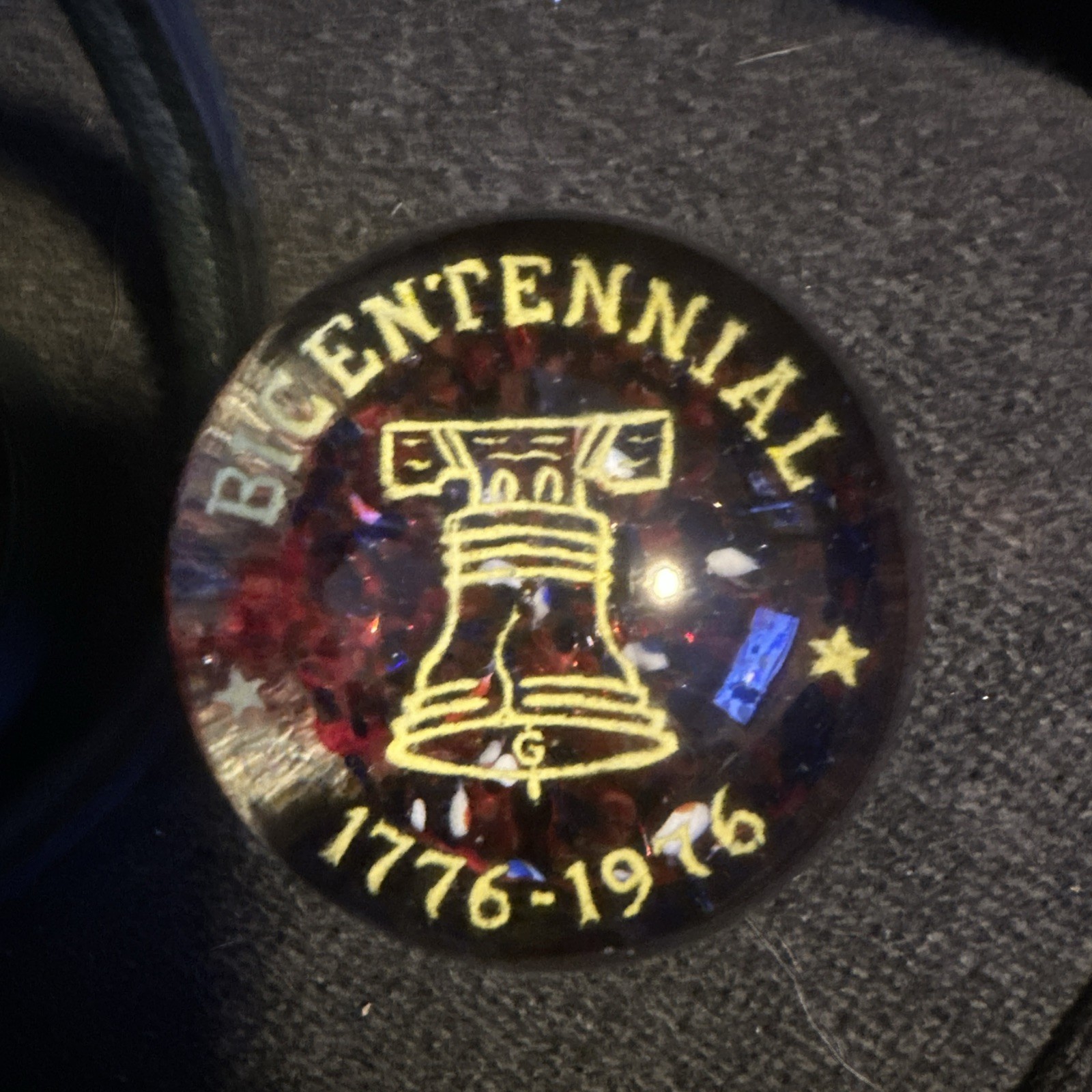 John Gentile Glass Paperweight- Bicentennial 1776 1976 and Liberty Bell 1976