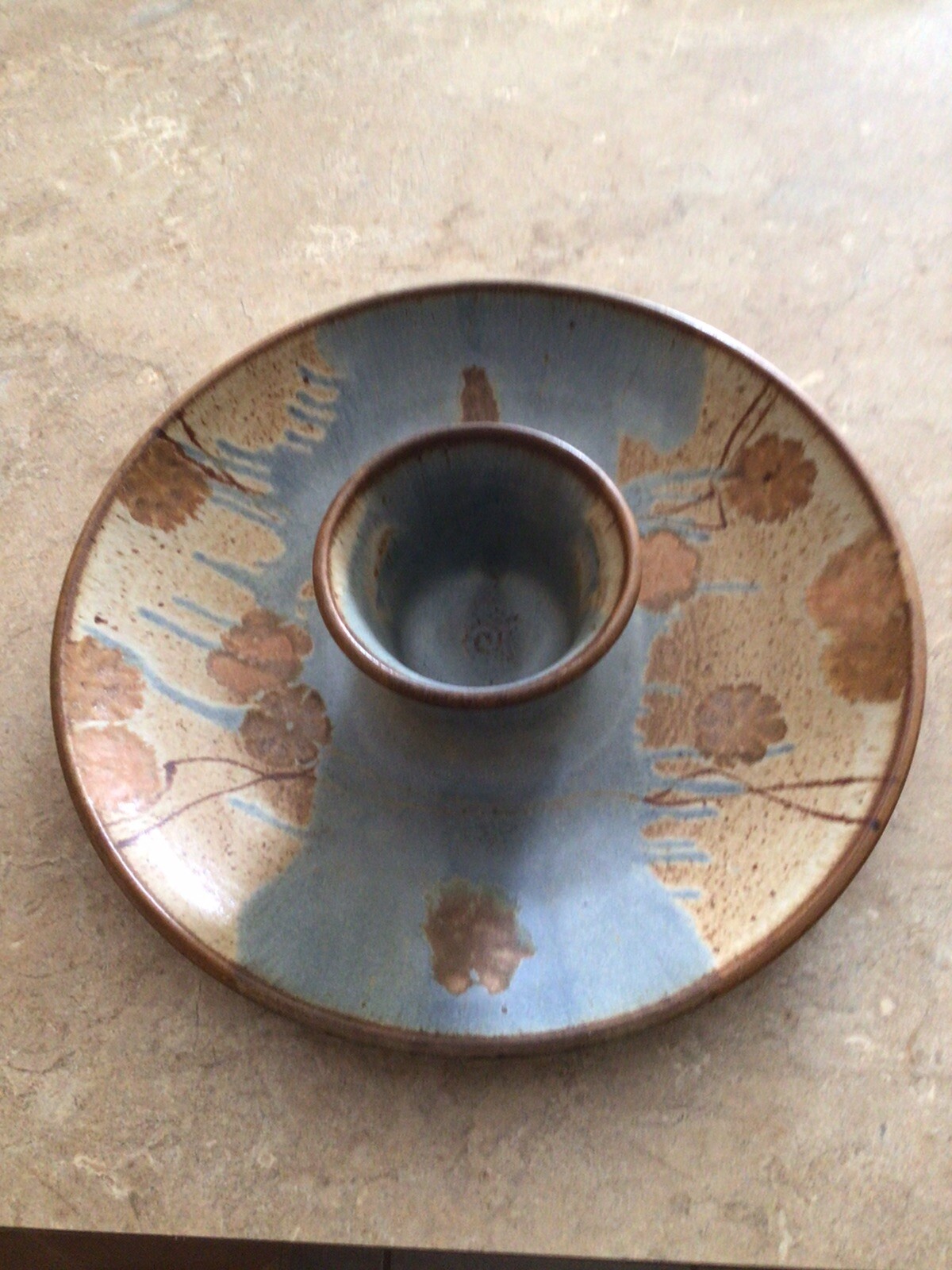 Vintage Wishon Harrell Stoneware Chip & Dip Plate Muncie Indiana Studio