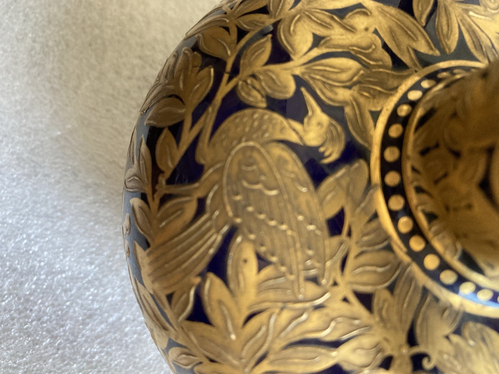 Antique Royal Crown Derby Cobalt Blue/Gold Double-Handle Bulbous Vase As Is