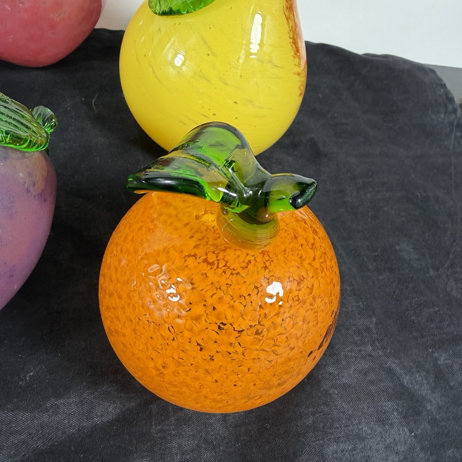 MCM Vintage Murano Style Hand Blown Art Glass Fruit 8 Pc Set Banana Apple Pear