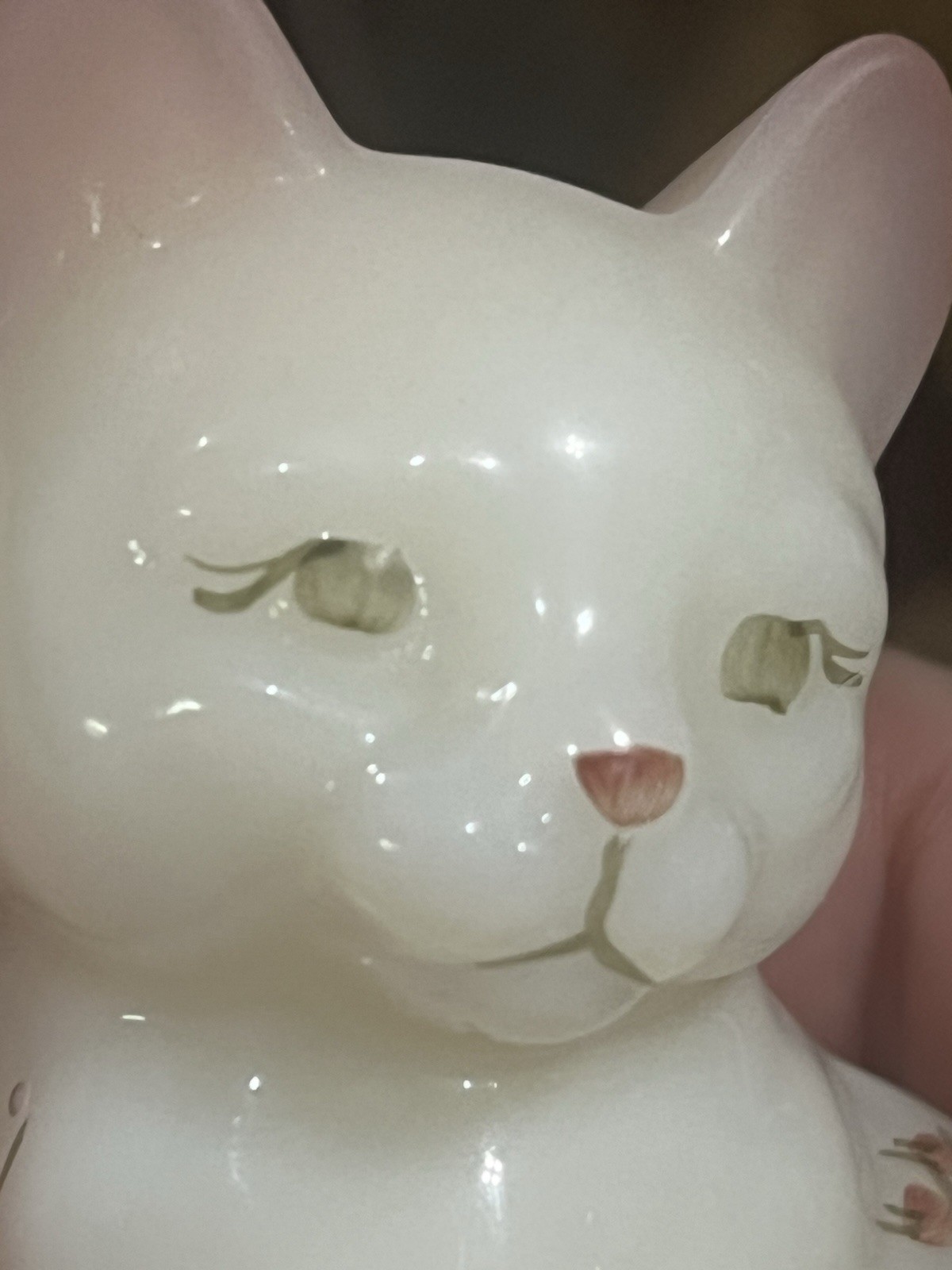 Vintage Fenton Cat Peralescent Milk Pink Rose Signed Handpainted Sticker U.S.A.