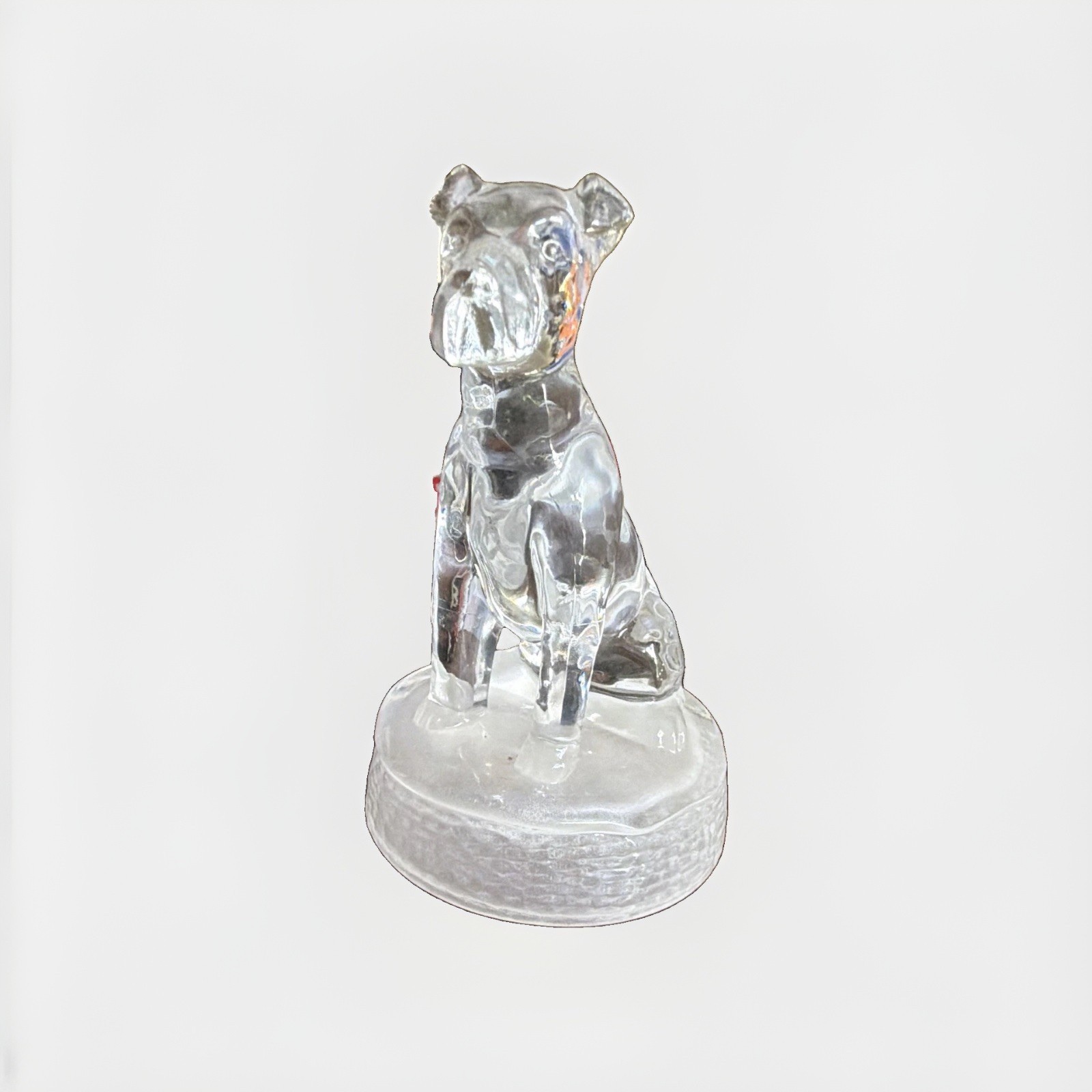 Clear Crystal Dog Figurine on Round Base, Decorative 3D Effect Animal