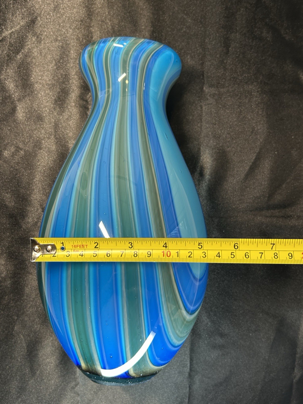 Vinci By Dynasty Gallery Hand Fused Blown Glass Vase Blue Gray Swirl 11.5 In