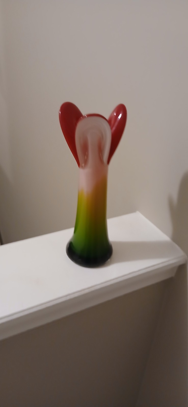 Vintage Green, Pink, Red & White Art Glass Flower Vase