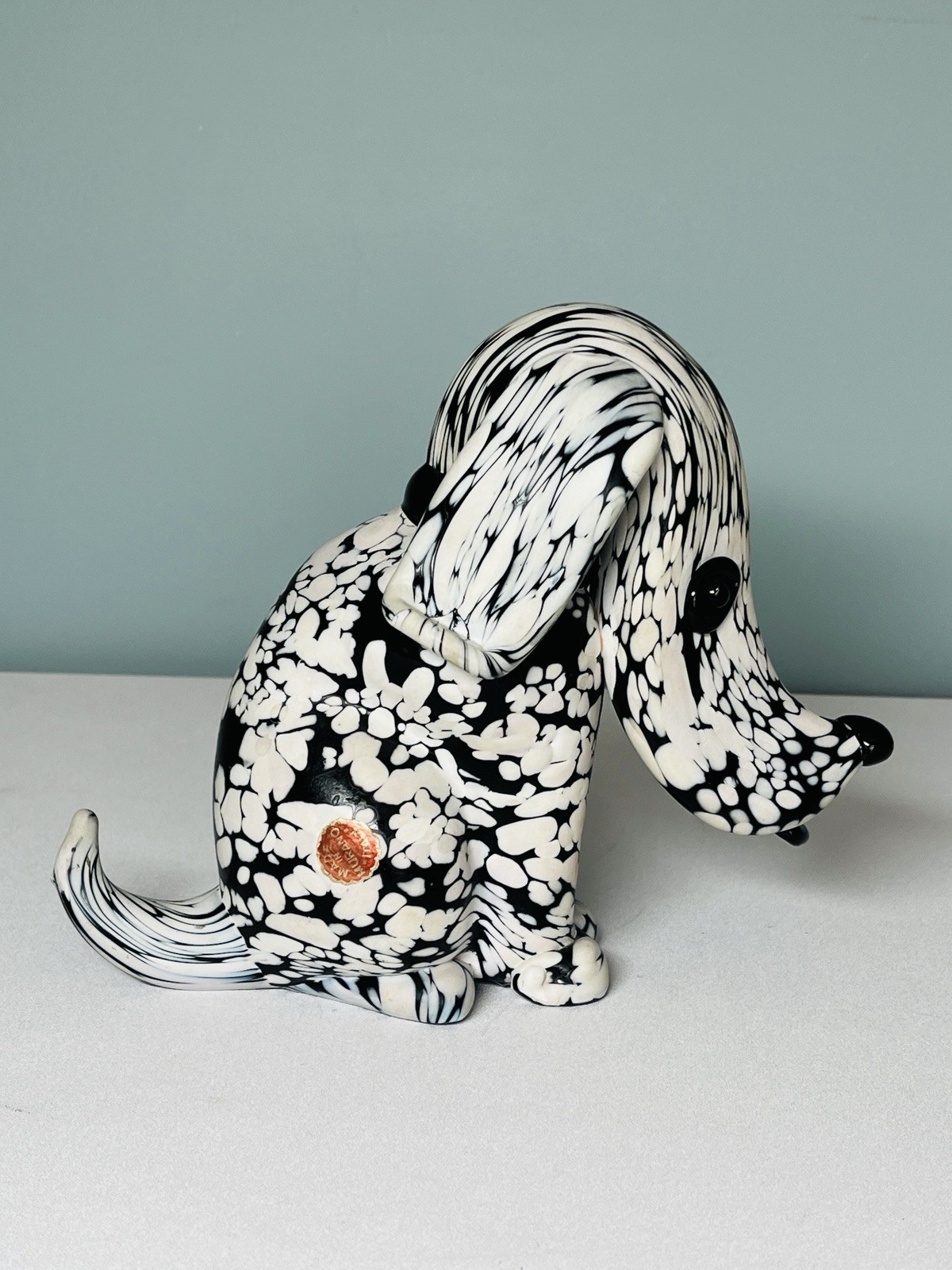 Murano Glass Archimede Seguso Bianco Nero Dog 2 Labels
