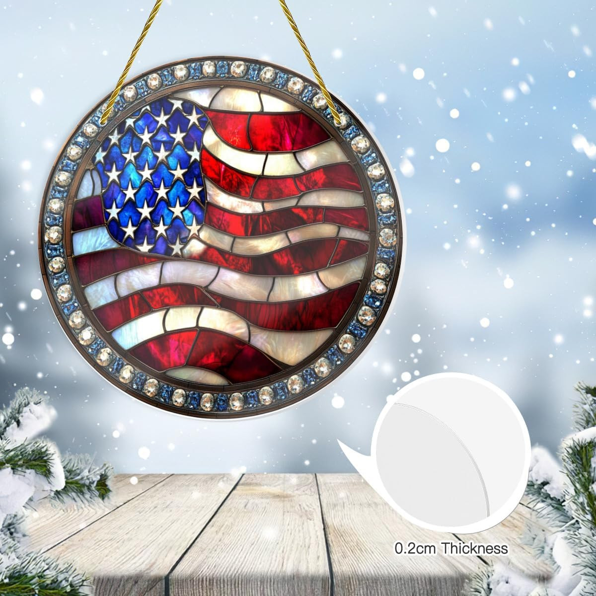 Stained Glass American Flag, Hand-Painted Star Motifs, Vintage Patriotic Wall Ar