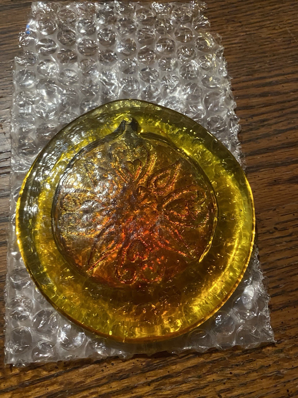 Museum Of Fine Arts Boston, Yellow And Orange Glass Floral Design Sun Catcher.