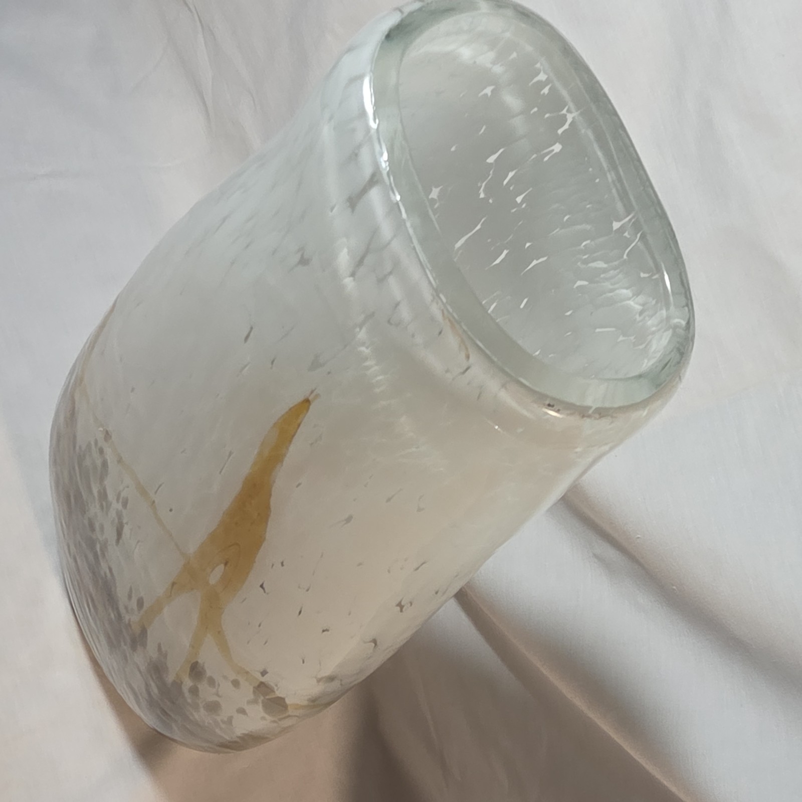 Gallery Glass, Art Glass Vase 16in Clear White Gold Gray Abstract Decorative