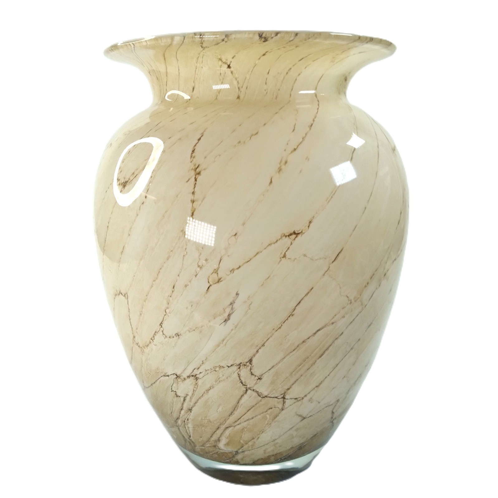 Jozefina Krosno Art Glass Marbled Tan and Brown Ombre Base Clear Cased 9″x6″