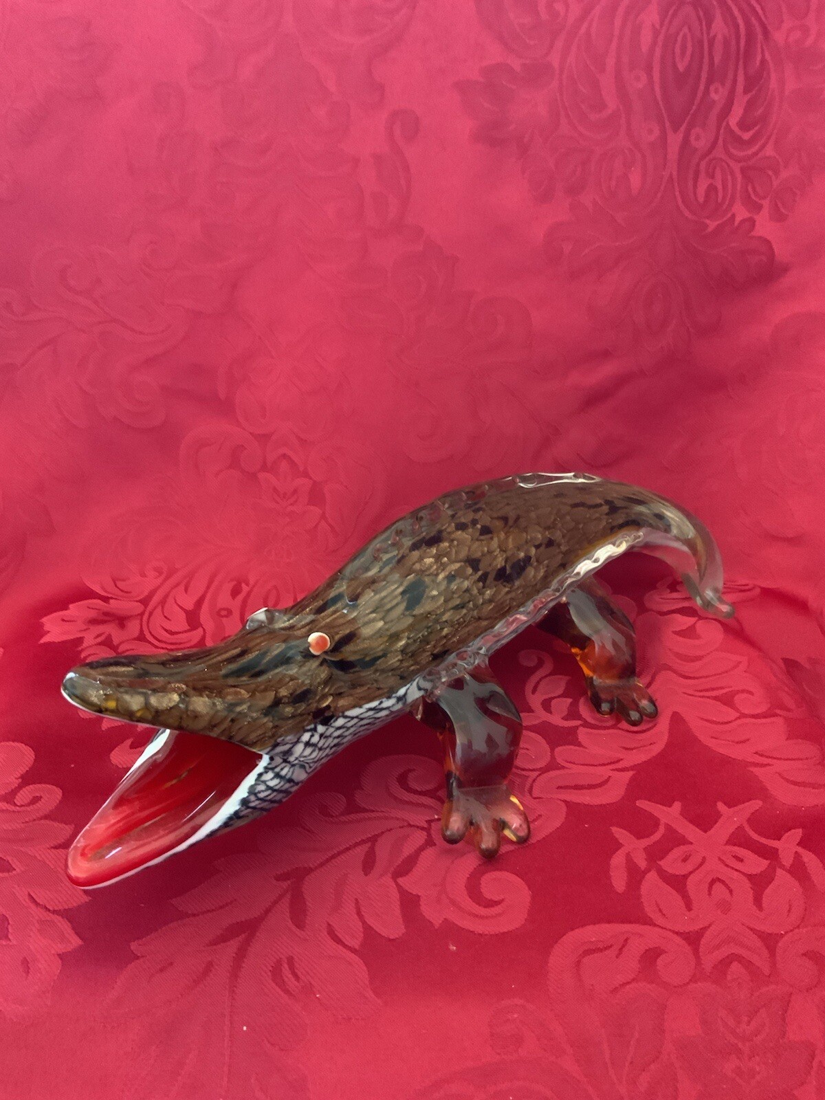 NEW FLAWLESS Glass MURANO Italy Brown 13.25” Crystal ALLIGATOR CROCODILE Figure