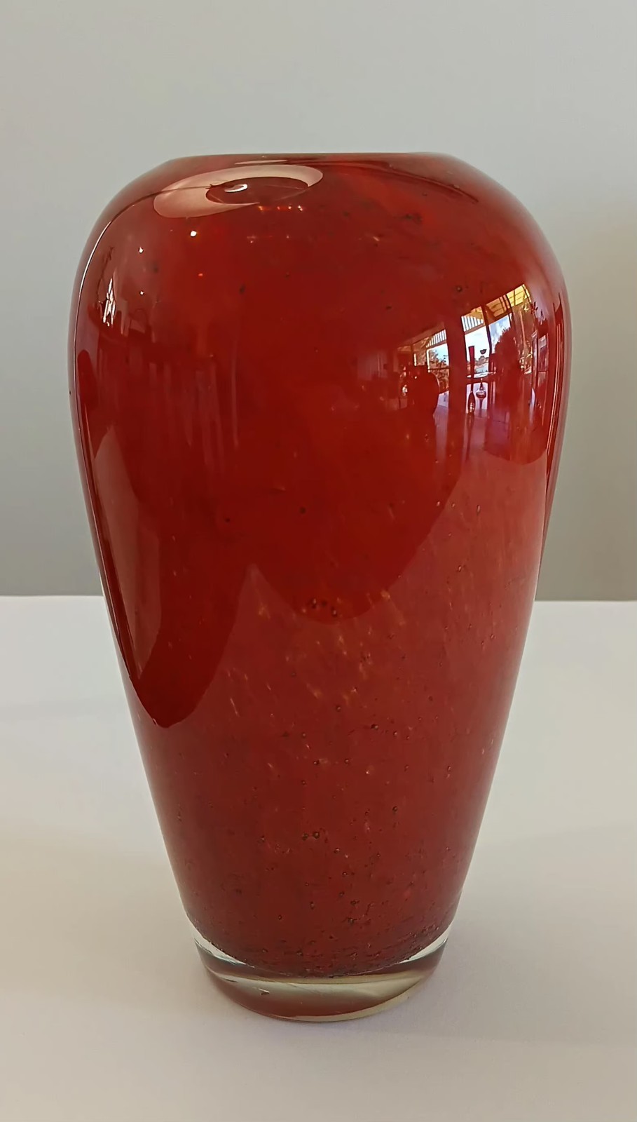 Vintage MCM Hand Blown Red Splatter Art Glass Vase
