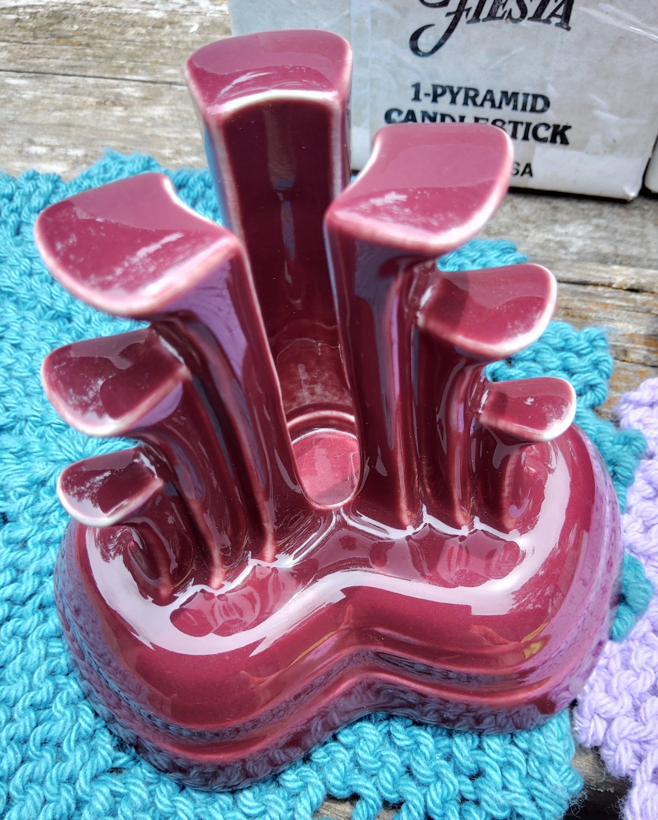 Fiestaware Pair of CLARET Pyramid Tripod Candle Holders #483 Of 500