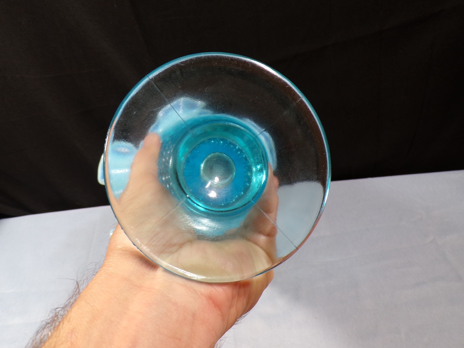 Fenton Blue Opalescent Hobnail Glass Large Fluted Cone Shaped Vase 7 5/8″ INV4
