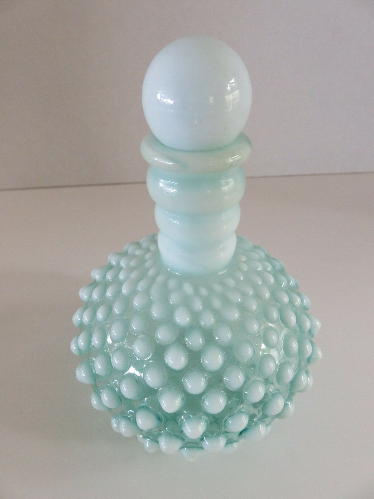Vintage Fenton Hobnail Aqua Blue Opalescent Perfume Barber Bottle With Stopper