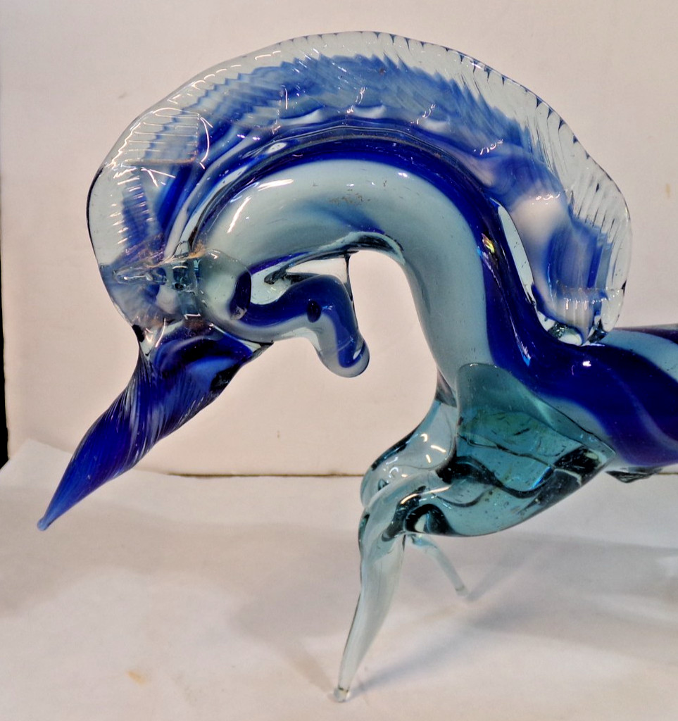 Murano Style Art Glass UNICORN Horse Hand Blown unbranded 12″ long x 7.25″ tall