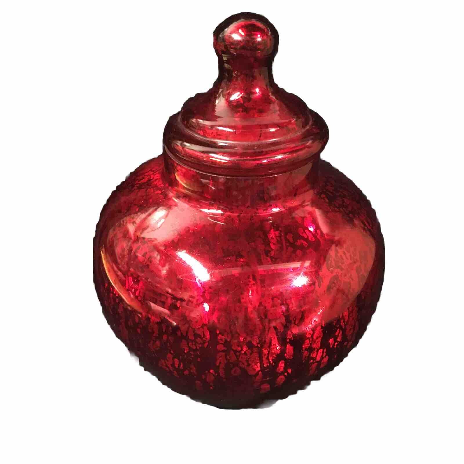 Red Mercury Glass Vase With Lid Holiday Decor 9”