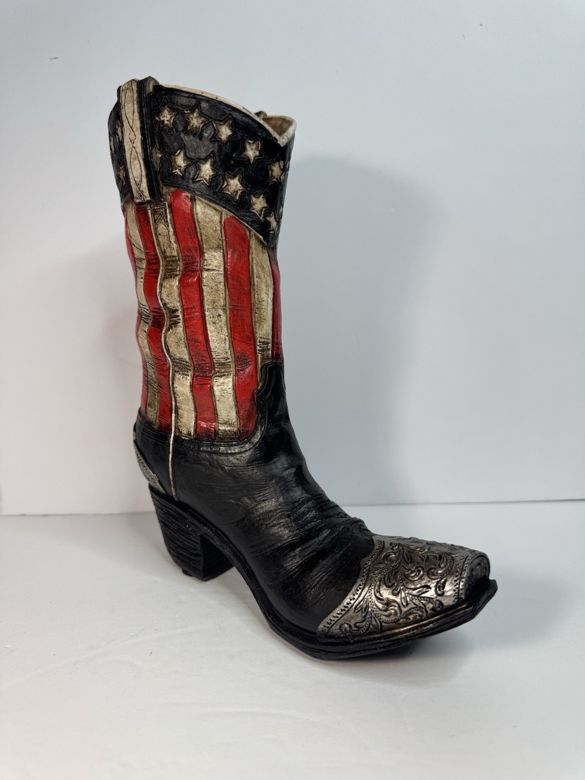 burton+BURTON Patriotic Americana Cowboy Boot Resin Figurine 11in Stars/Stripes