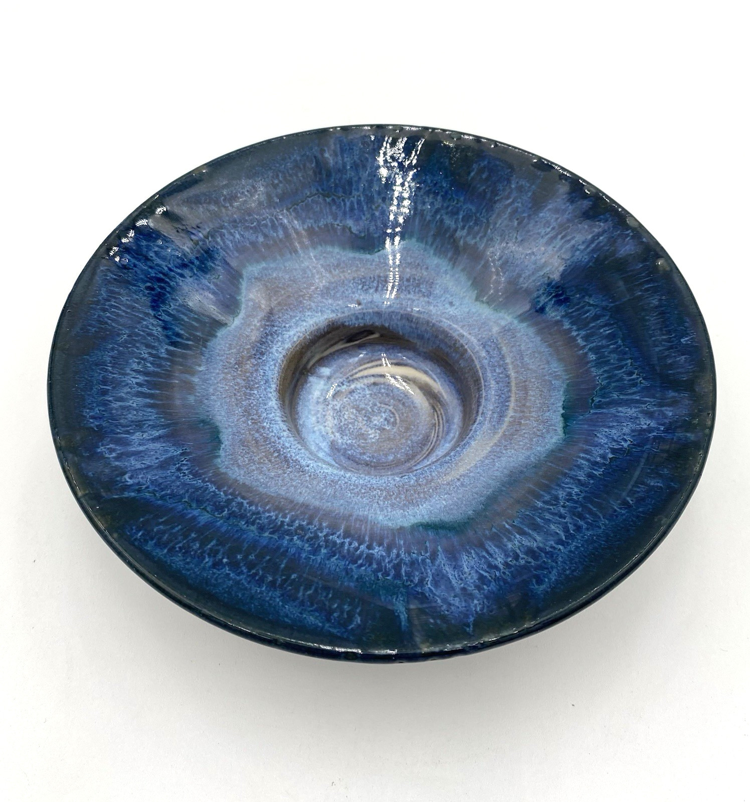 Studio Pottery Blue/Purple with Blue Drip Glaze Candle Votive Holder