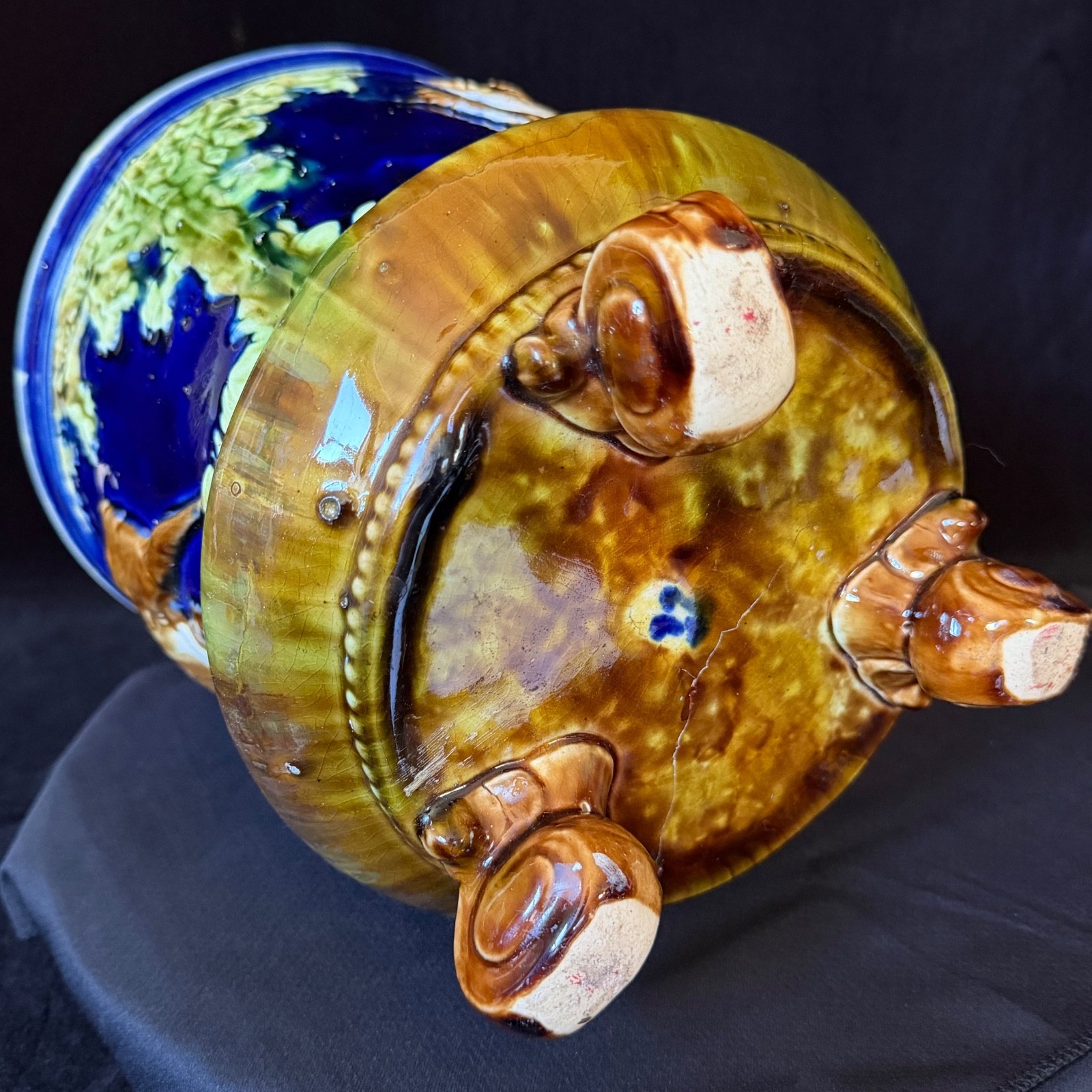 ENGLISH MAJOLICA DEER & TREES JARDINIERE Thomas Forester c1880 (Prof. Restored)