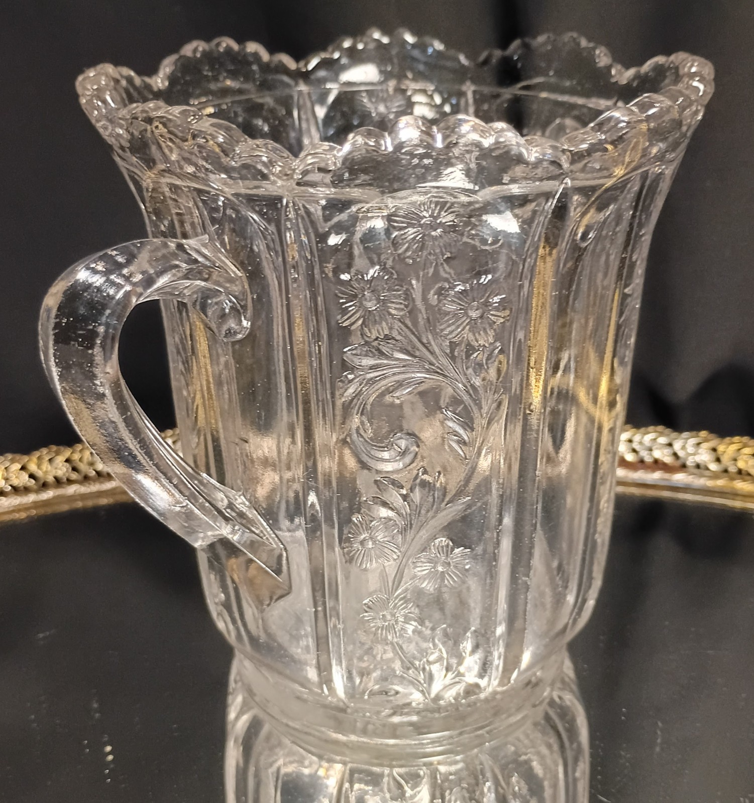 Antique 2-Handled PANELED HEATHER Tall Celery/Sawtooth Vase Indiana Glass