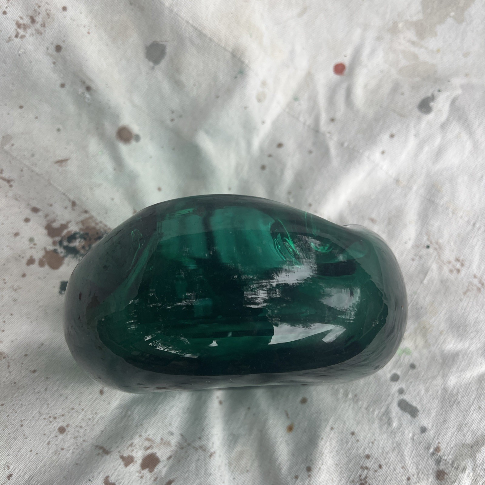 Vintage 60’s Emerald Green Blown Glass Ashtray Murano Style Orb MCM 4lbs 4.5ozs