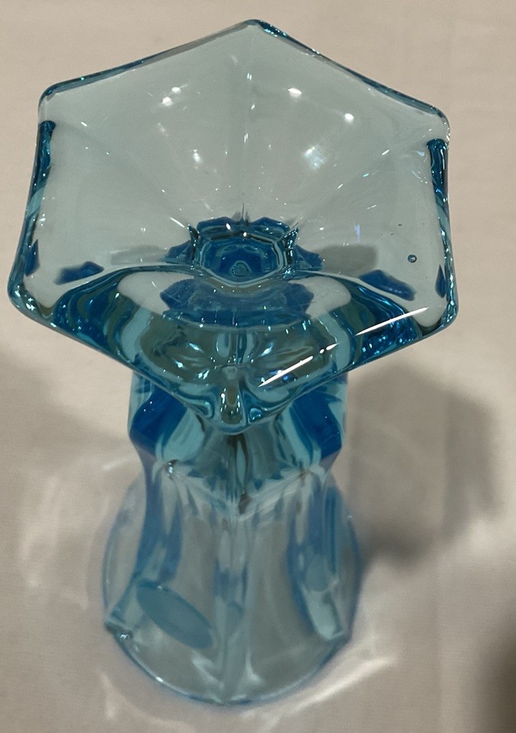 Vintage Fostoria 8” Blue Coin Glass Bud Vase, Excellent Condition!
