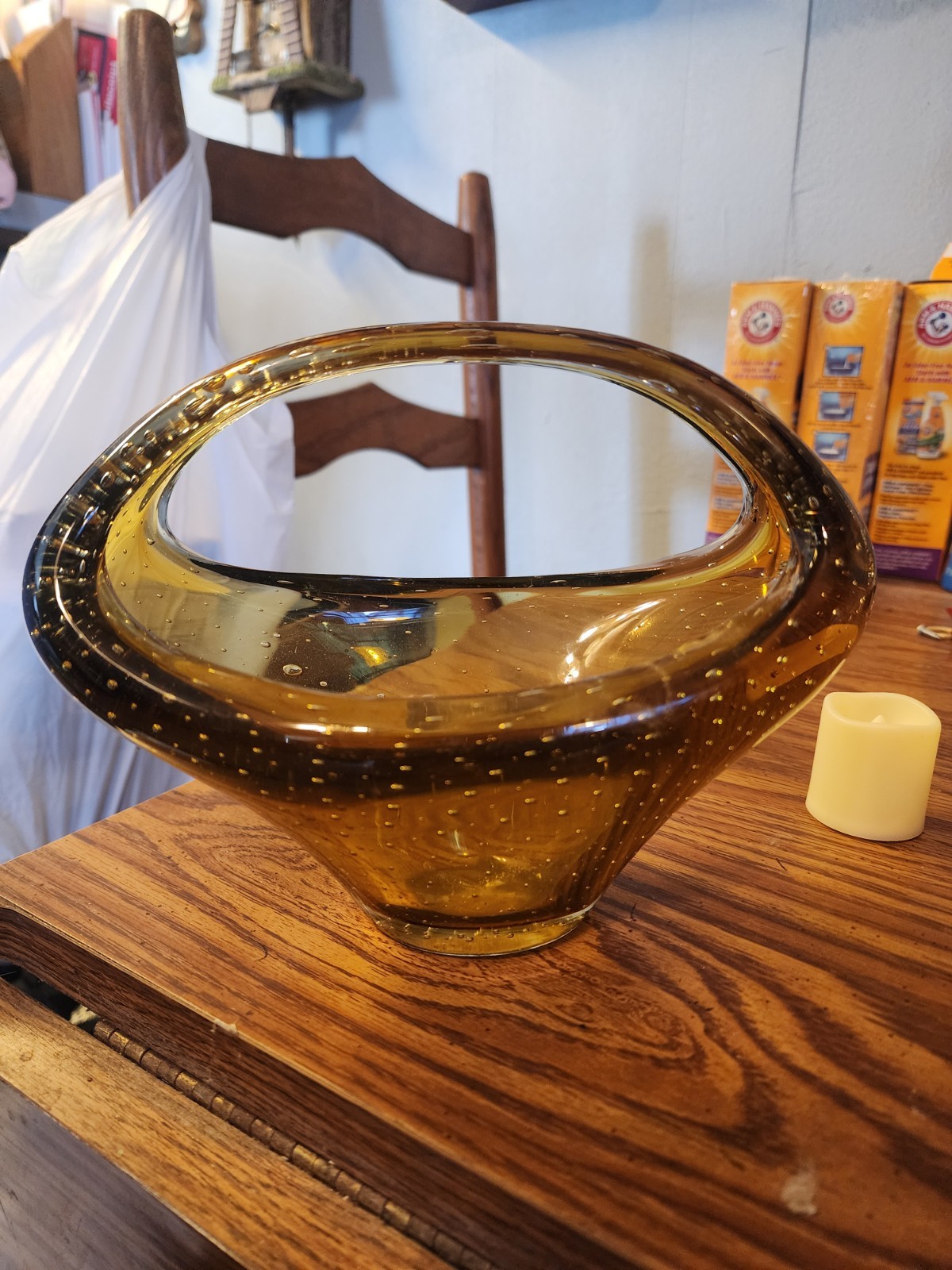 Vintage Murano Glass Controlled Bubble One Piece Art Basket Vase Rare Italy