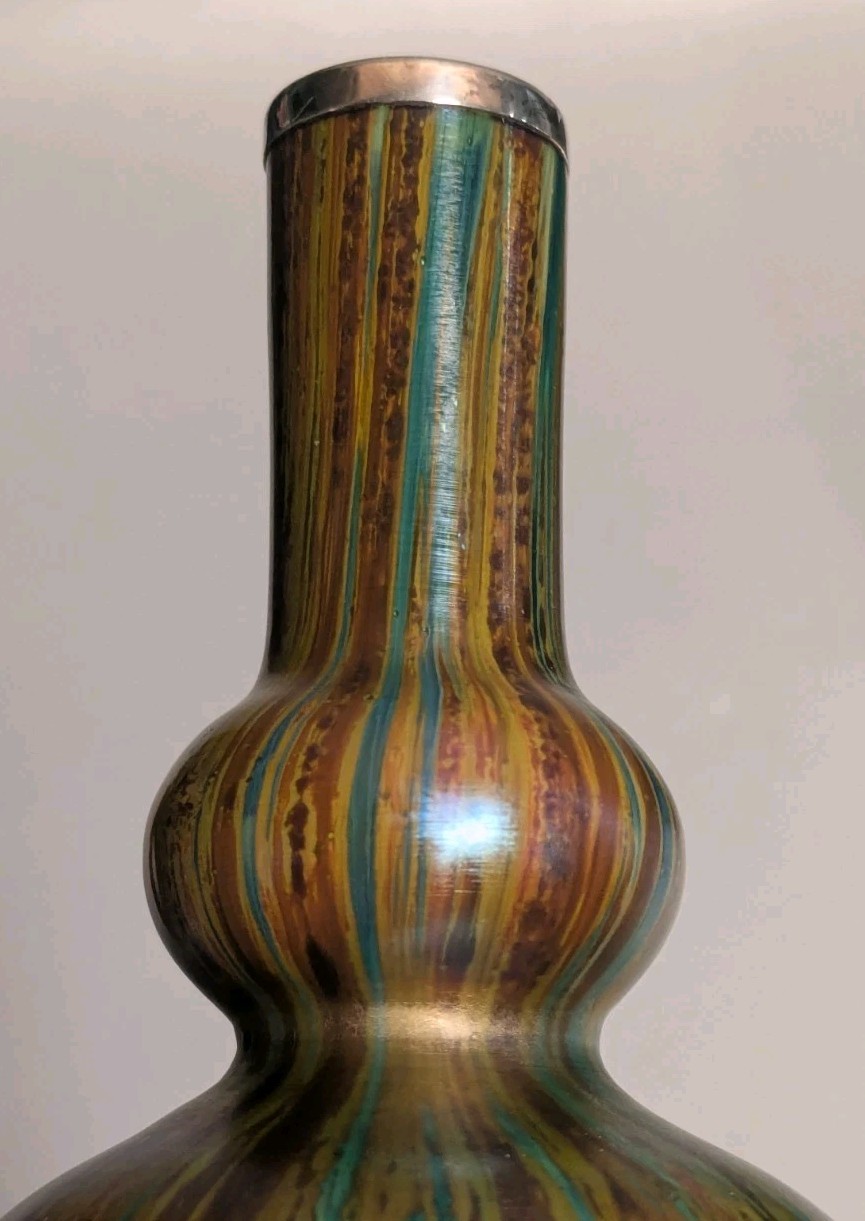 LOETZ attrb FRITZ HECKERT ART NOUVEAU IRIDIZED GLASS VASE STERLING OTTO THAMM