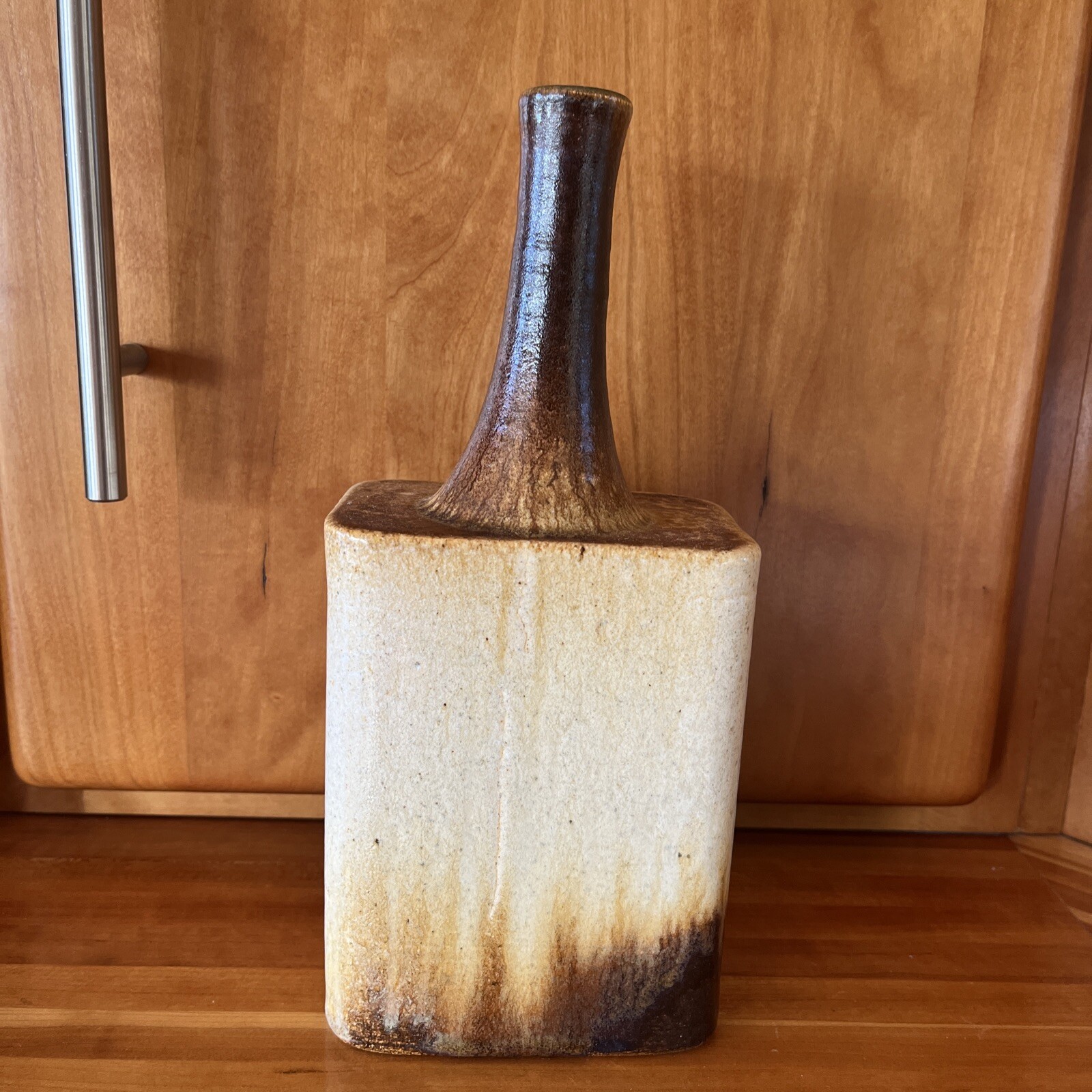 Vintage Art Pottery Long Bottle Neck Vase Artist Signed 1978 -Daniel Cassiet?