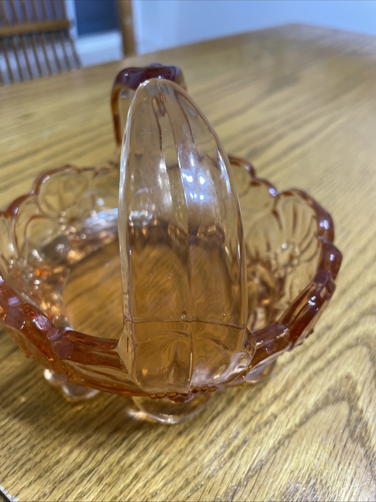 Westmoreland Split Handle Amber Glass Basket Candy Dish Dogwood Pattern VTG 60s