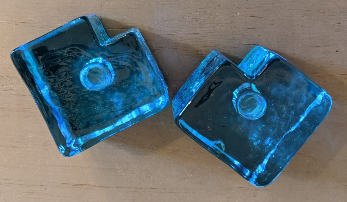 Pair Lindshammar Sweden Christer Sjogren Blue Puzzle Interlocking Candle Holders
