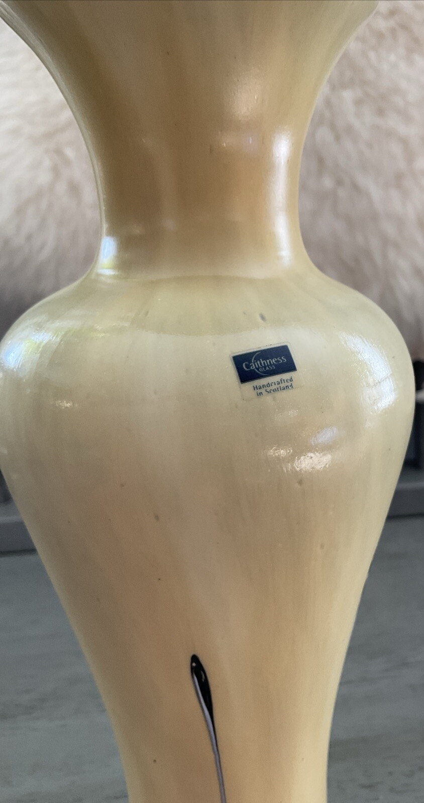 Vintage Caithness Glass Vase Ebony Range Yellow Black Art Nouveau Style MCM