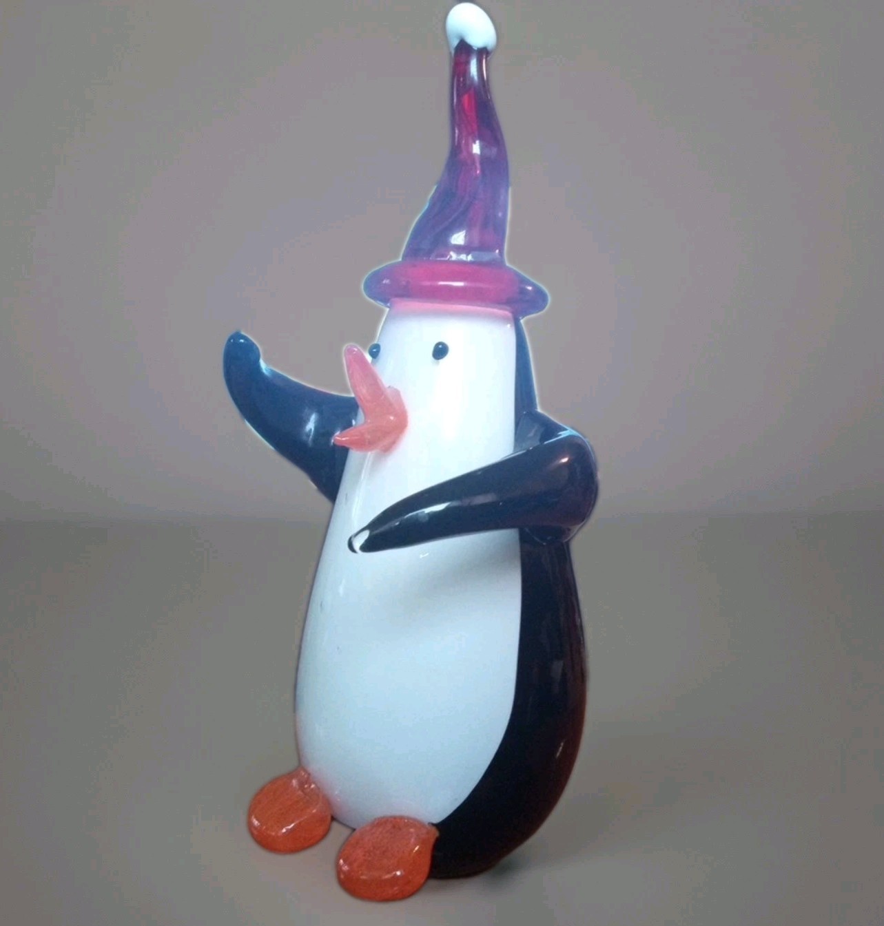 12″ 5lb Penguin Hand Blown Solid Studio Art Glass Stylized Sculpture Christmas